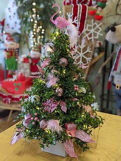 \"Flamingle All the Way\" Holiday Boxwood Tree